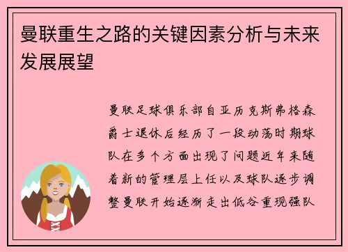 曼联重生之路的关键因素分析与未来发展展望